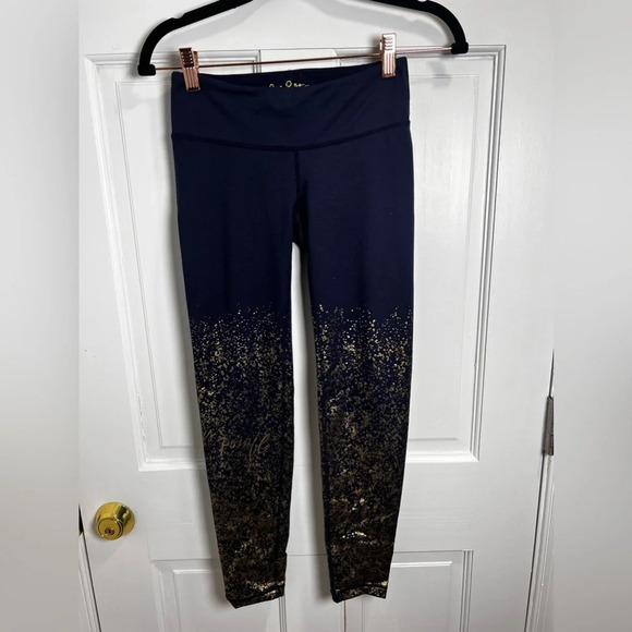 Lilly Pulitzer navy and gold luxletic leggings anything is possible size… - Picture 9 of 10